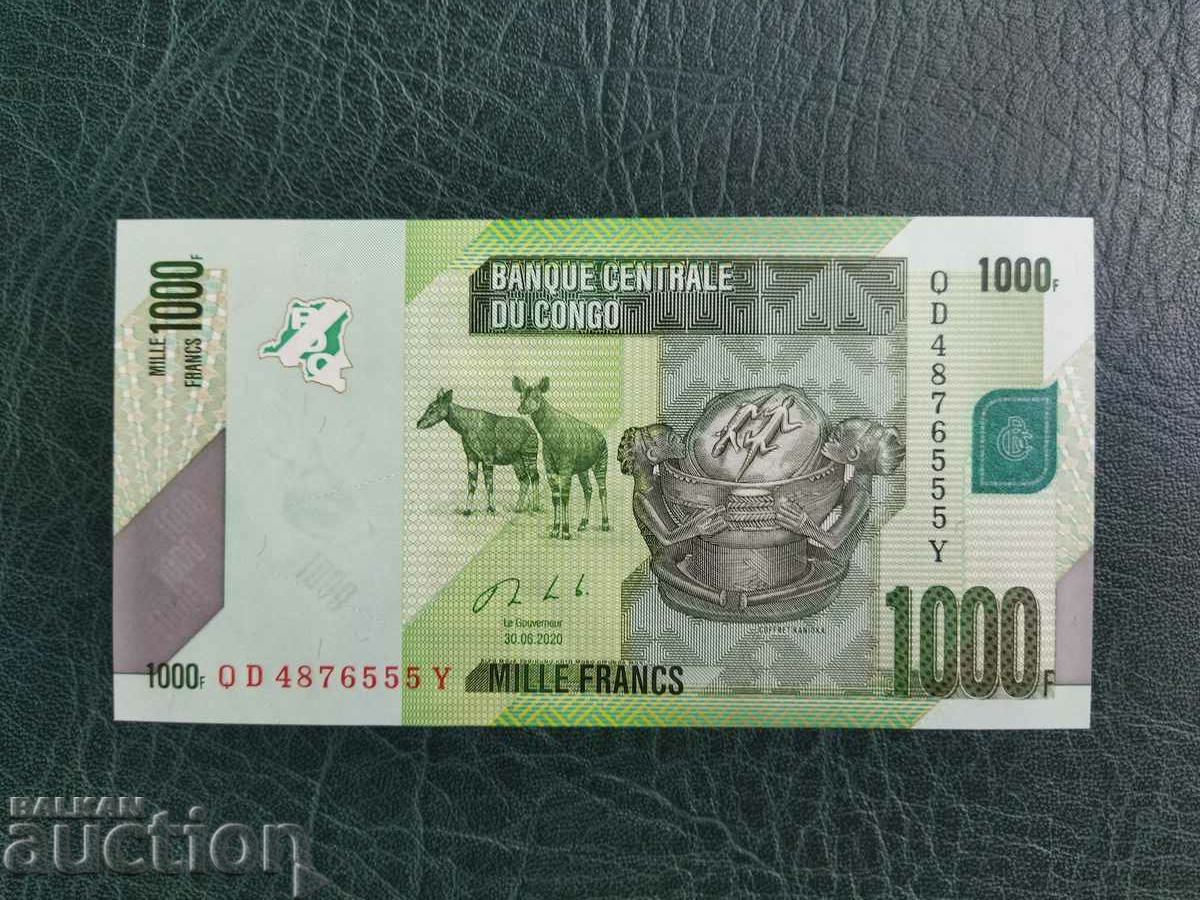 Auction Congo banknote 1000 francs from 2020. UNC, new Auction Congo banknote 1000 francs from 2020. UNC, new