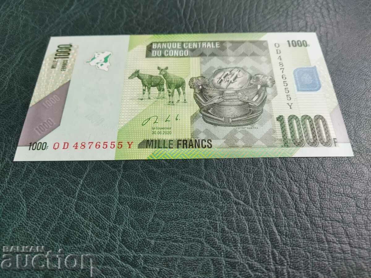 Livrarea Bancnota Congo 1000 de franci din 2020. UNC, nou