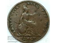 Великобритания 1 фартинг 1837 Вилиам IV бронз