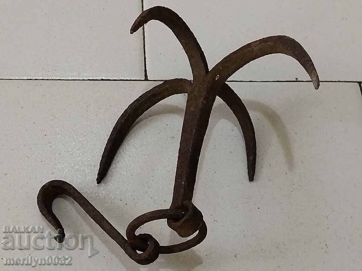 Auction Antique forged hook, quadruple hook Auction Antique forged hook, quadruple hook