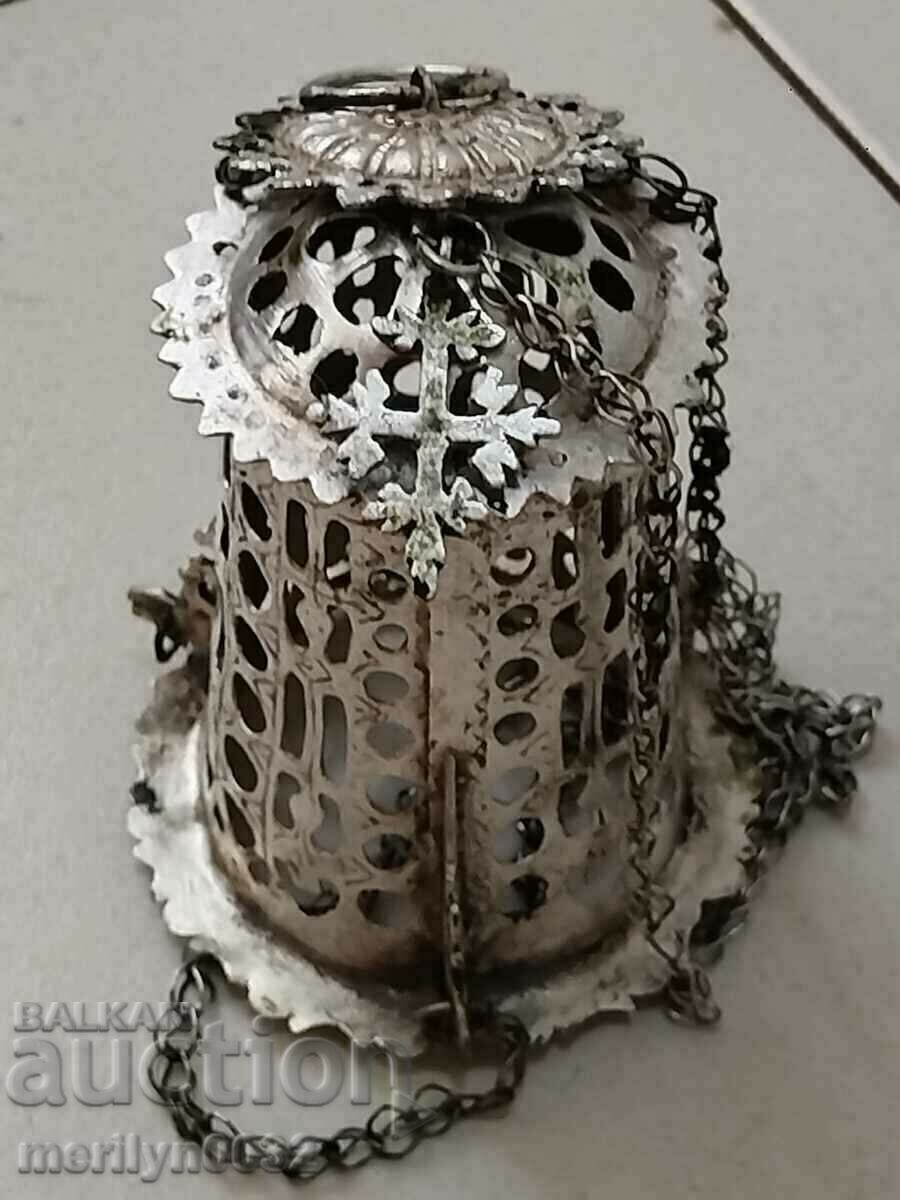 Renaissance silver lamp 19th century silver cross - 5