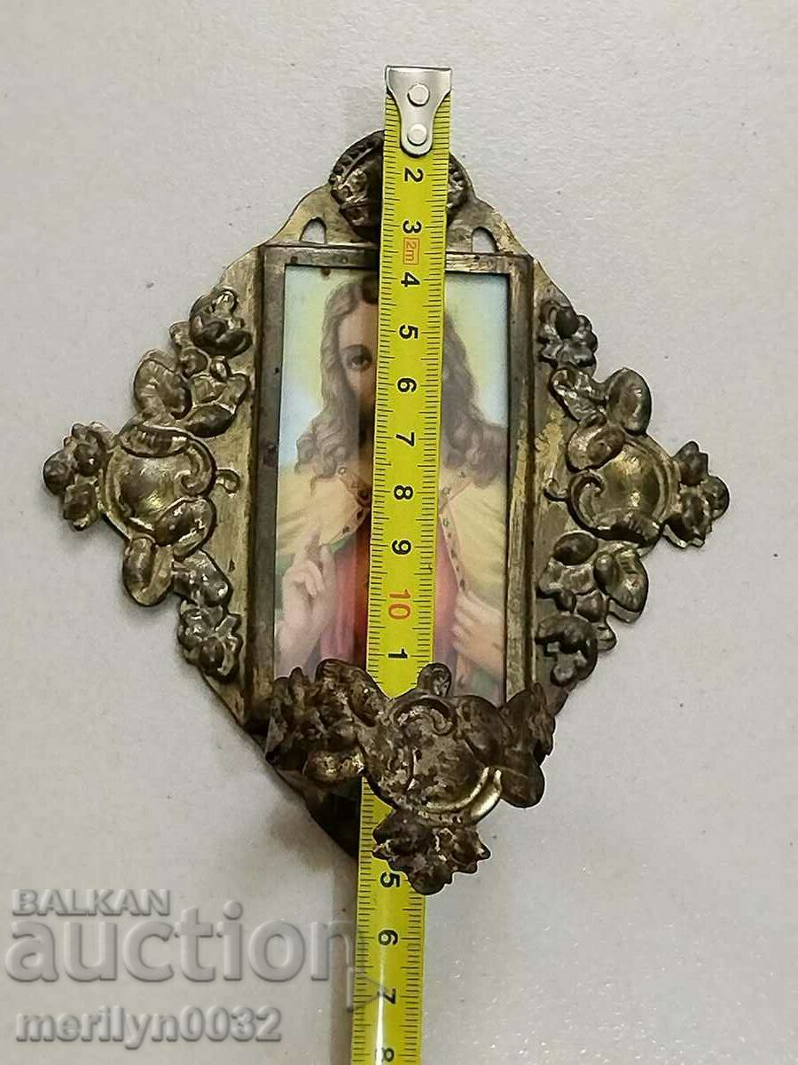 Auction Brass candle holder of the 20th century Jesus cross Auction Brass candle holder of the 20th century Jesus cross