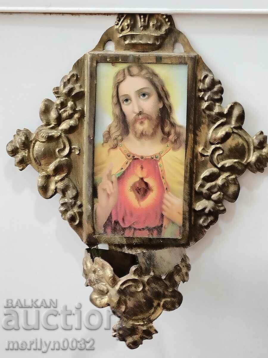 Brass candle holder of the 20th century Jesus cross - 5 Brass candle holder of the 20th century Jesus cross - 5