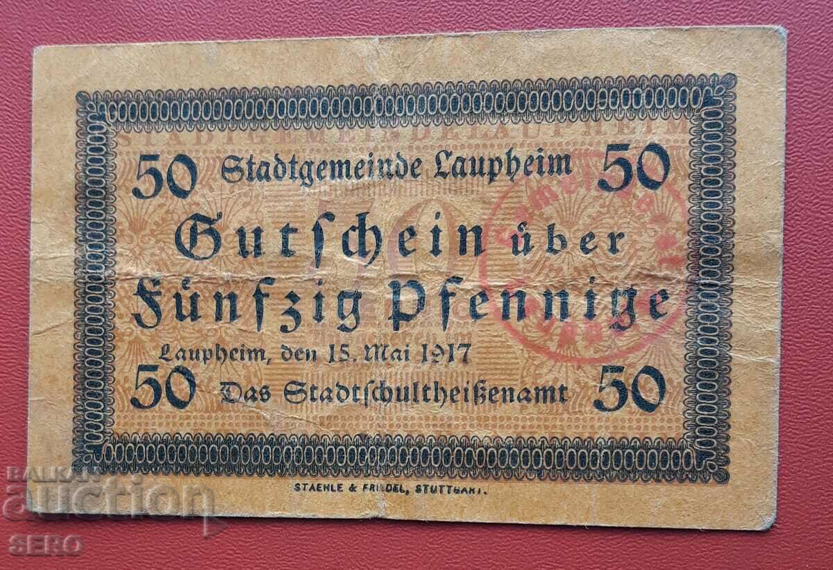 Τραπεζογραμμάτιο-Γερμανία-Βάδη-Βυρτεμβέργη-Laupheim-50 pf. 1917