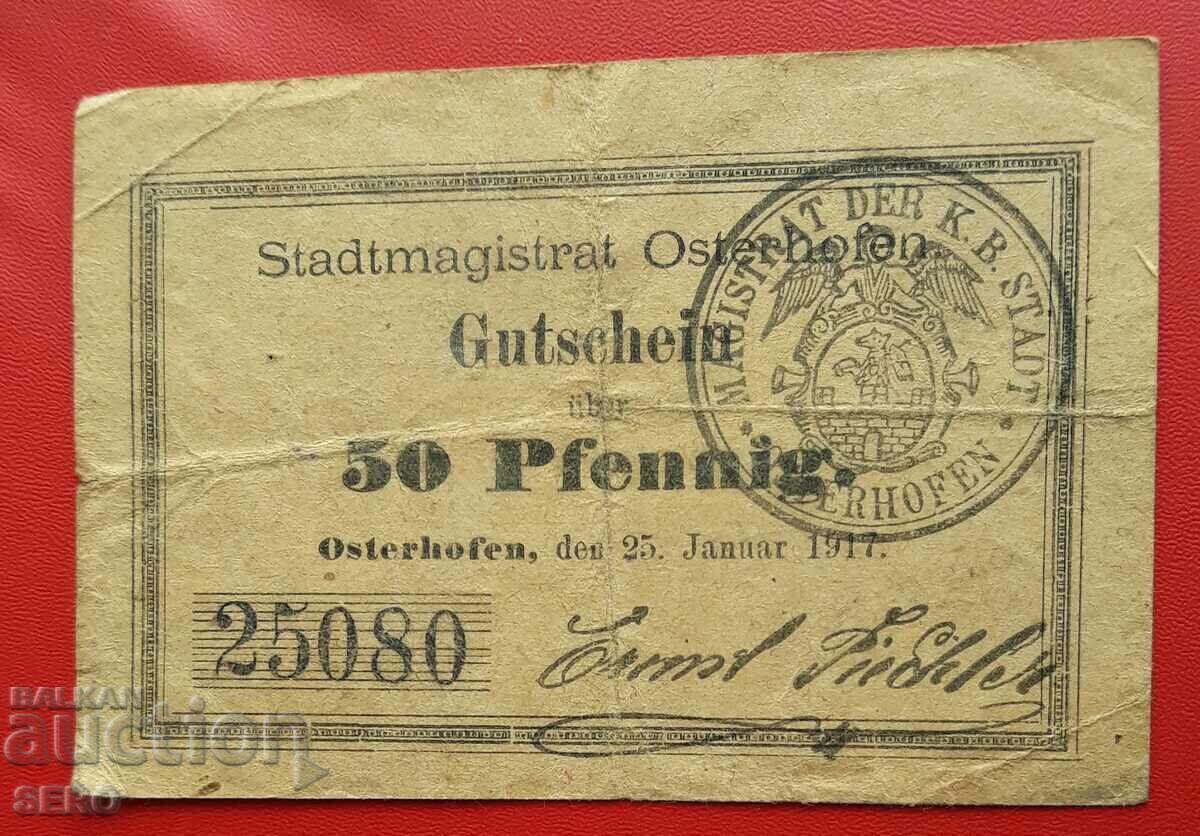 Bancnota-Germania-Bavaria-Osterhofen-50 pfennig 1917