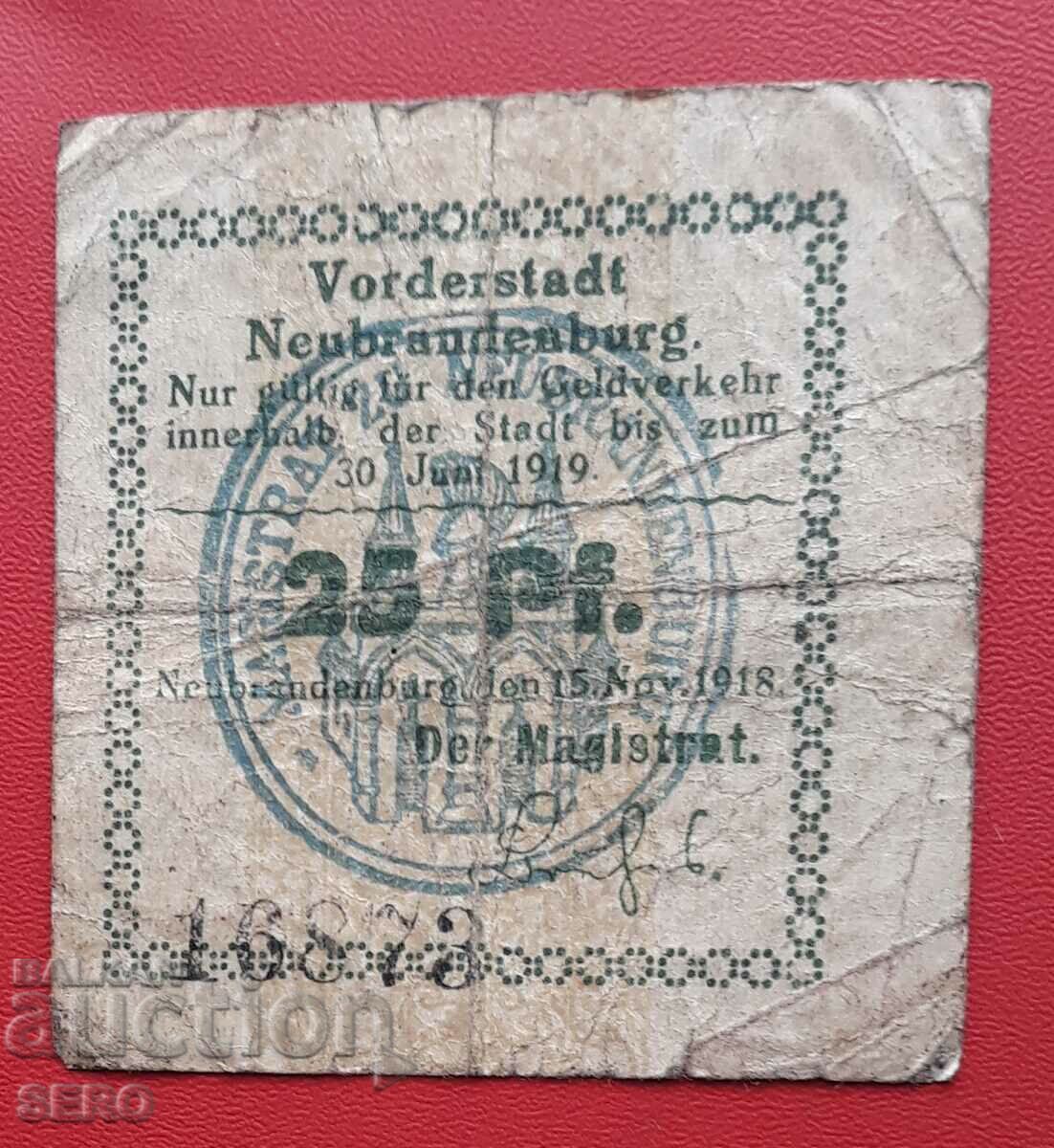 Банкнота-Германия-Мекленбург-Померания-Нойбранденбург-25 пф.