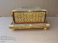 Old music box with lantern - wood, mother of pearl, bone