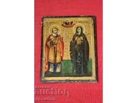 Ancient painted icon of St. Damian and St. Paraskeva