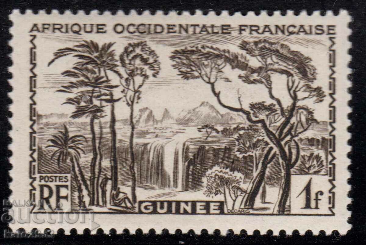 Френска Гвинея -1938-Редовна-Изглед с водопад,MLH