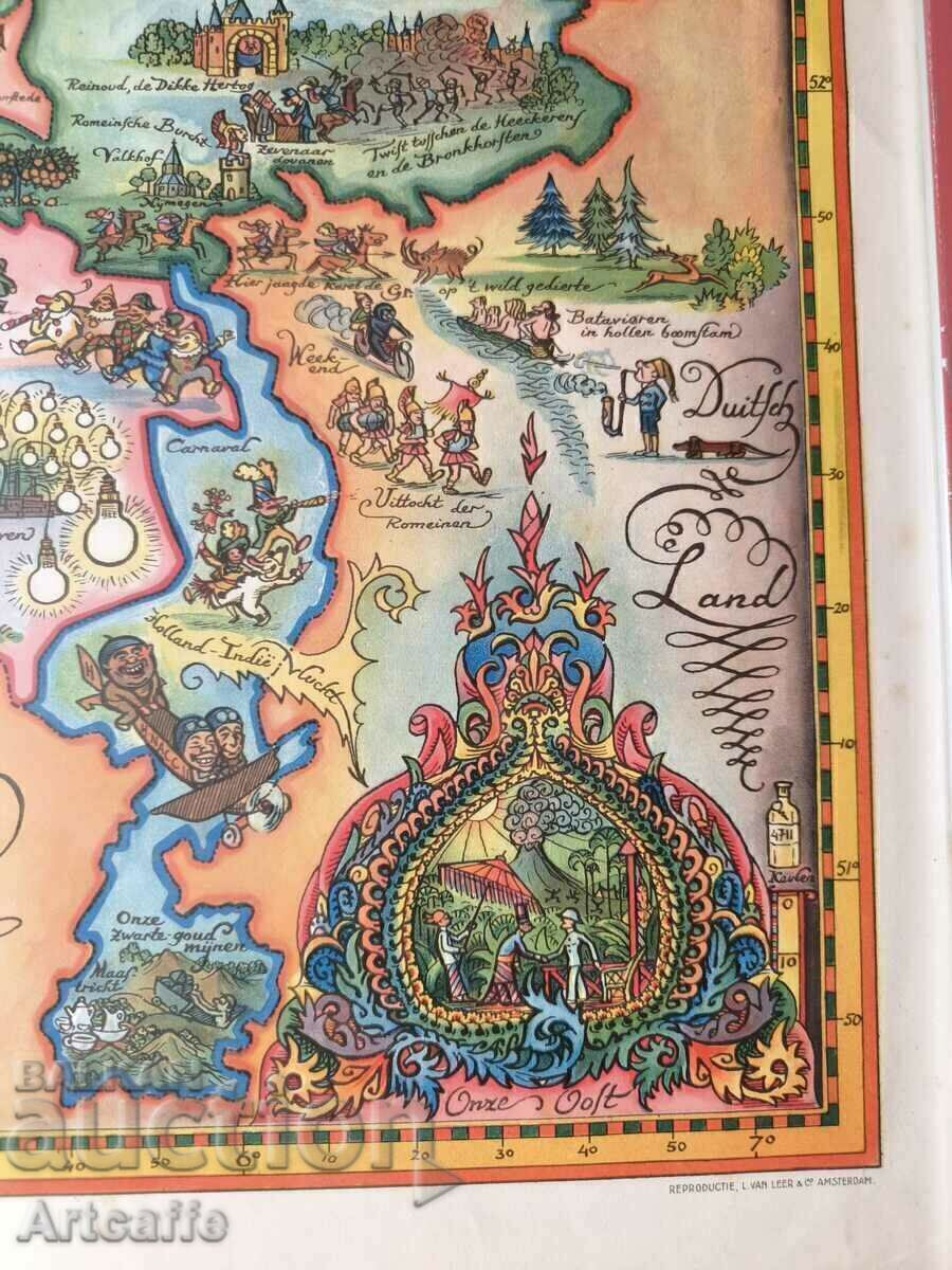 Доставка на Антикварна анимирана карта Бенелюкс 1920-30 г.
