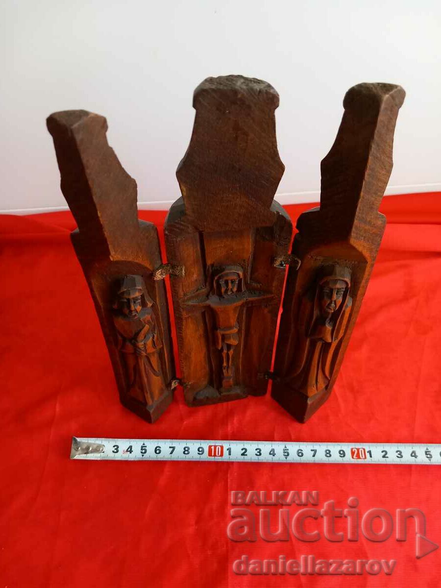Rare Old Wooden TRIPTYCH Wood Carving - 6 Rare Old Wooden TRIPTYCH Wood Carving - 6
