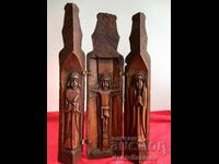 Rare Old Wooden TRIPTYCH Wood Carving