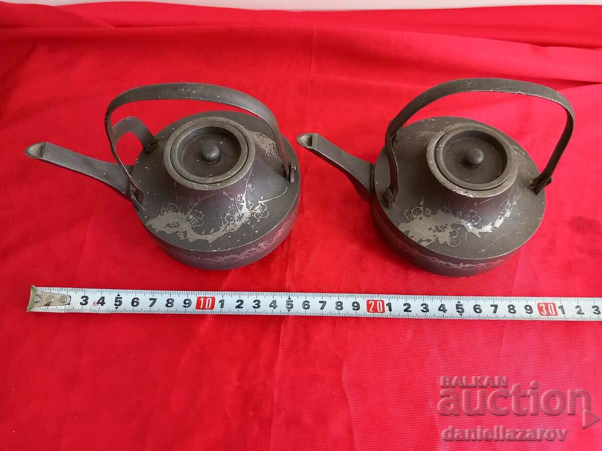 Rare Old Japanese Tinn Choshi Sake Kettles - 6 Rare Old Japanese Tinn Choshi Sake Kettles - 6
