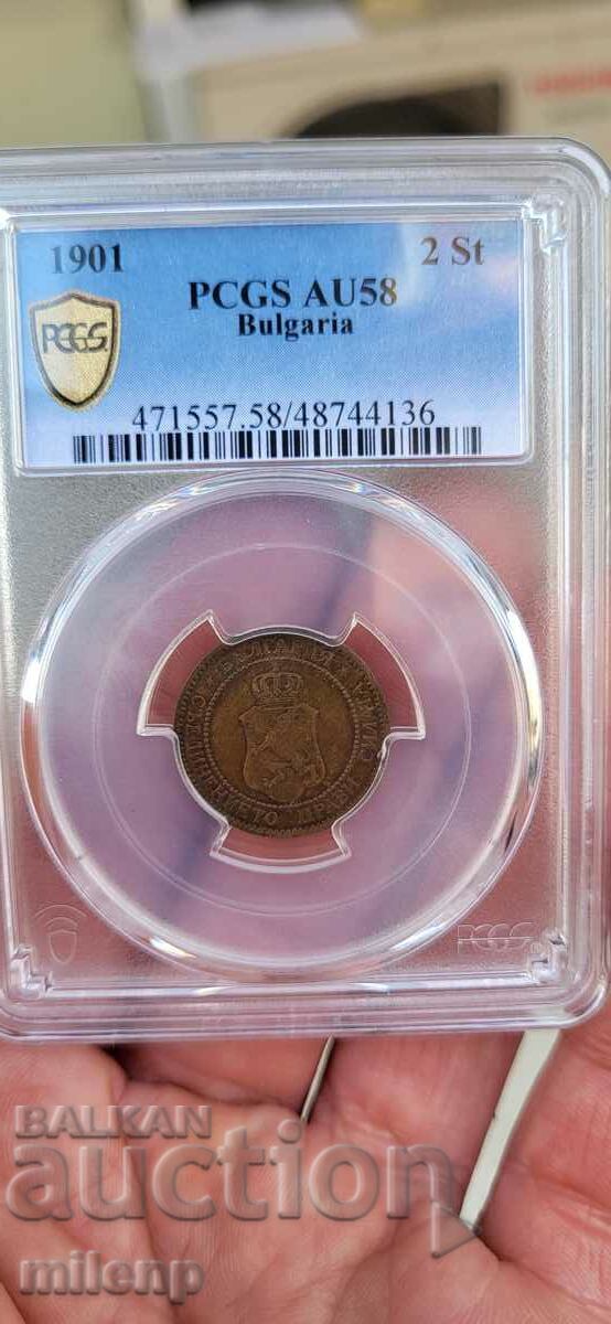 PCGS AU58 2 Centi 1901