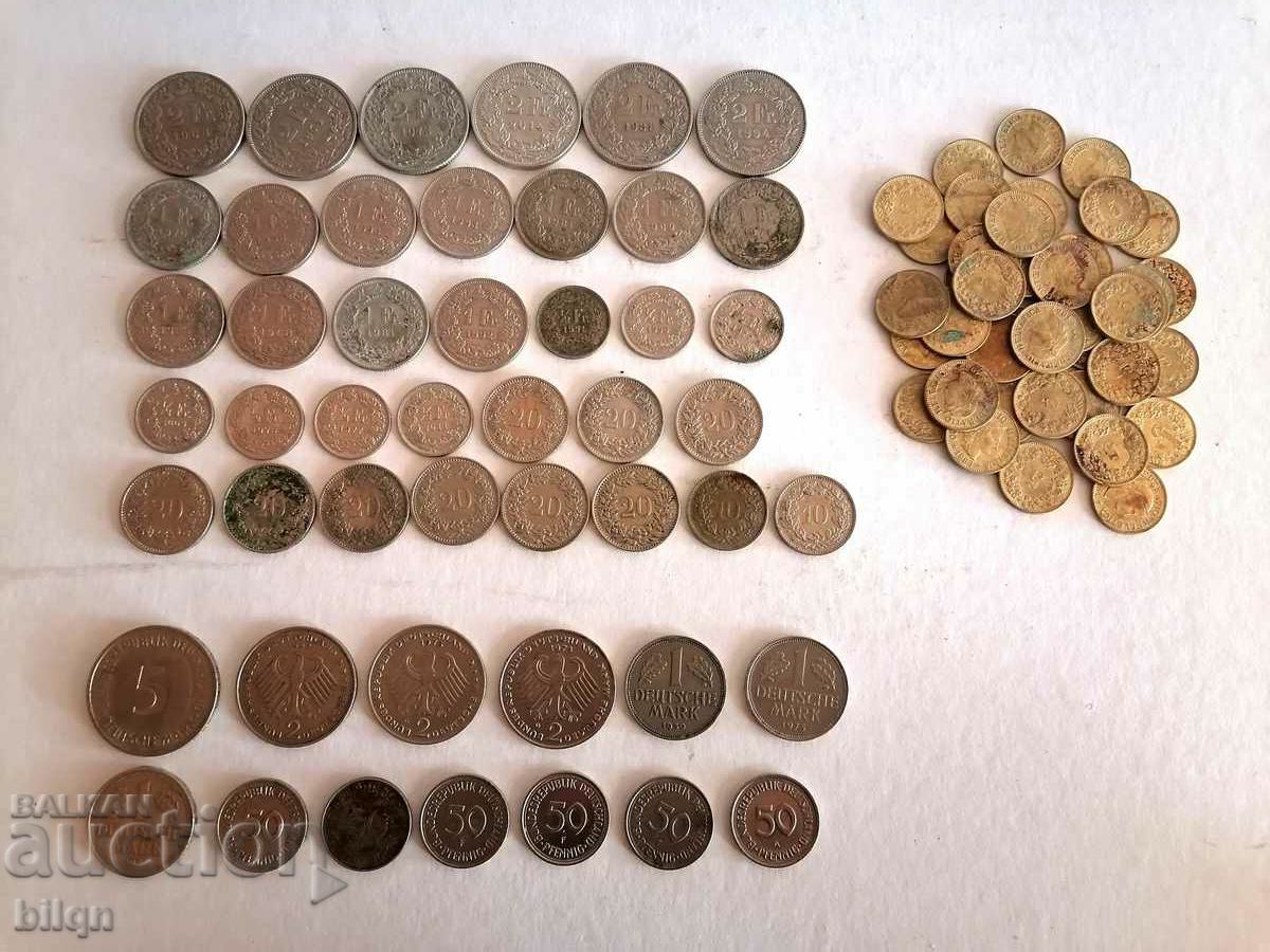 Lot Coins Swiss Francs and German Marks According to the Exchange Rate