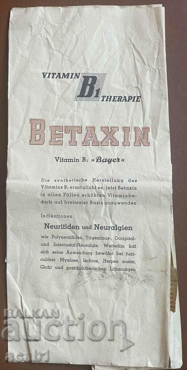 Betaxin B1 BAYER WW2 Brochure