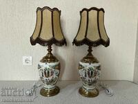 Set of two large antique porcelain lamps - lamp