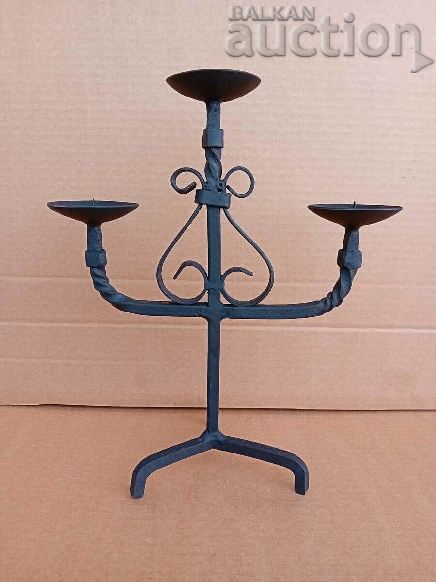 Trio de lămpi de sfeșnic din fier antic, lucrat manual - 6