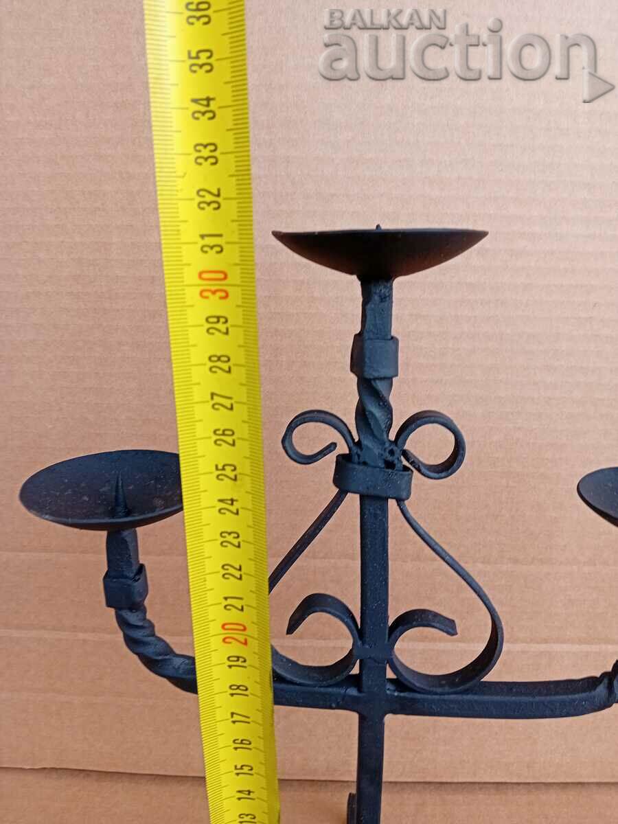 Trio de lămpi de sfeșnic din fier antic, lucrat manual - 7