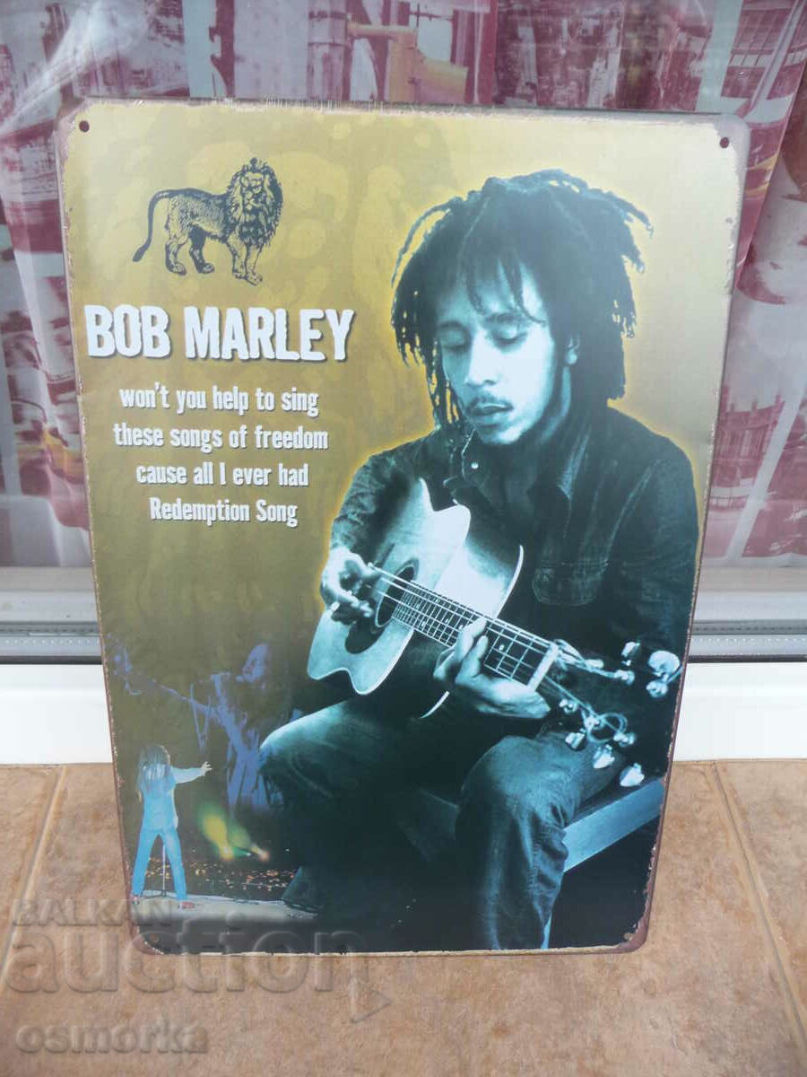 Μπομπ Μάρλεϊ μουσική metal ταμπέλα με κιθάρα lion jamaica reggae top