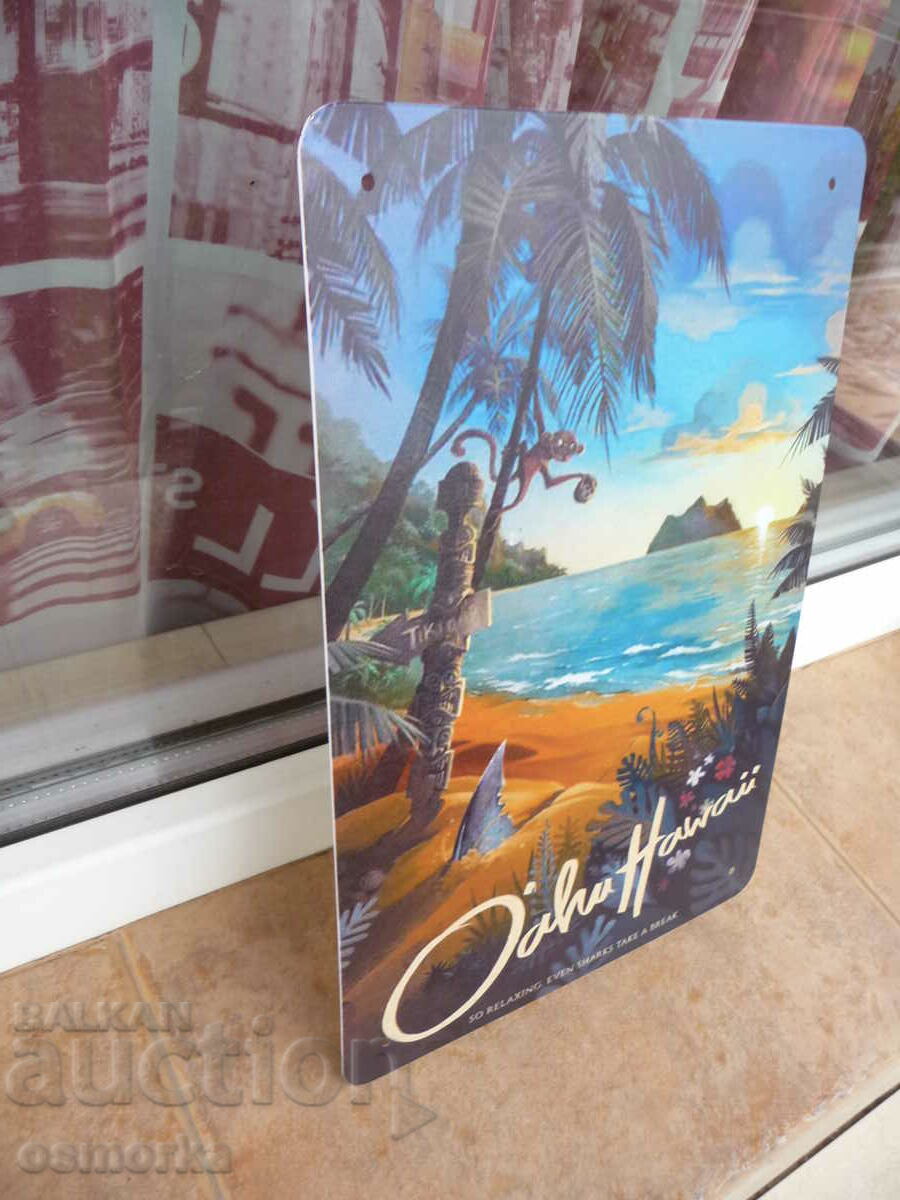 Metal sign hawaii beaches palm trees shark islands monkey co with price 18.00 BGN | € 9.20