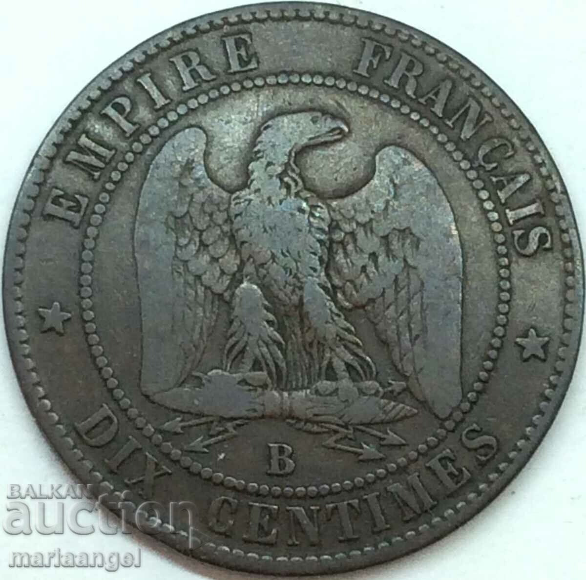 10 centimes 1856 Franta Napoleon al III-lea bronz