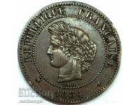 Франция 5 сантима 1884 "Мариана" А - Париж 25мм бронз