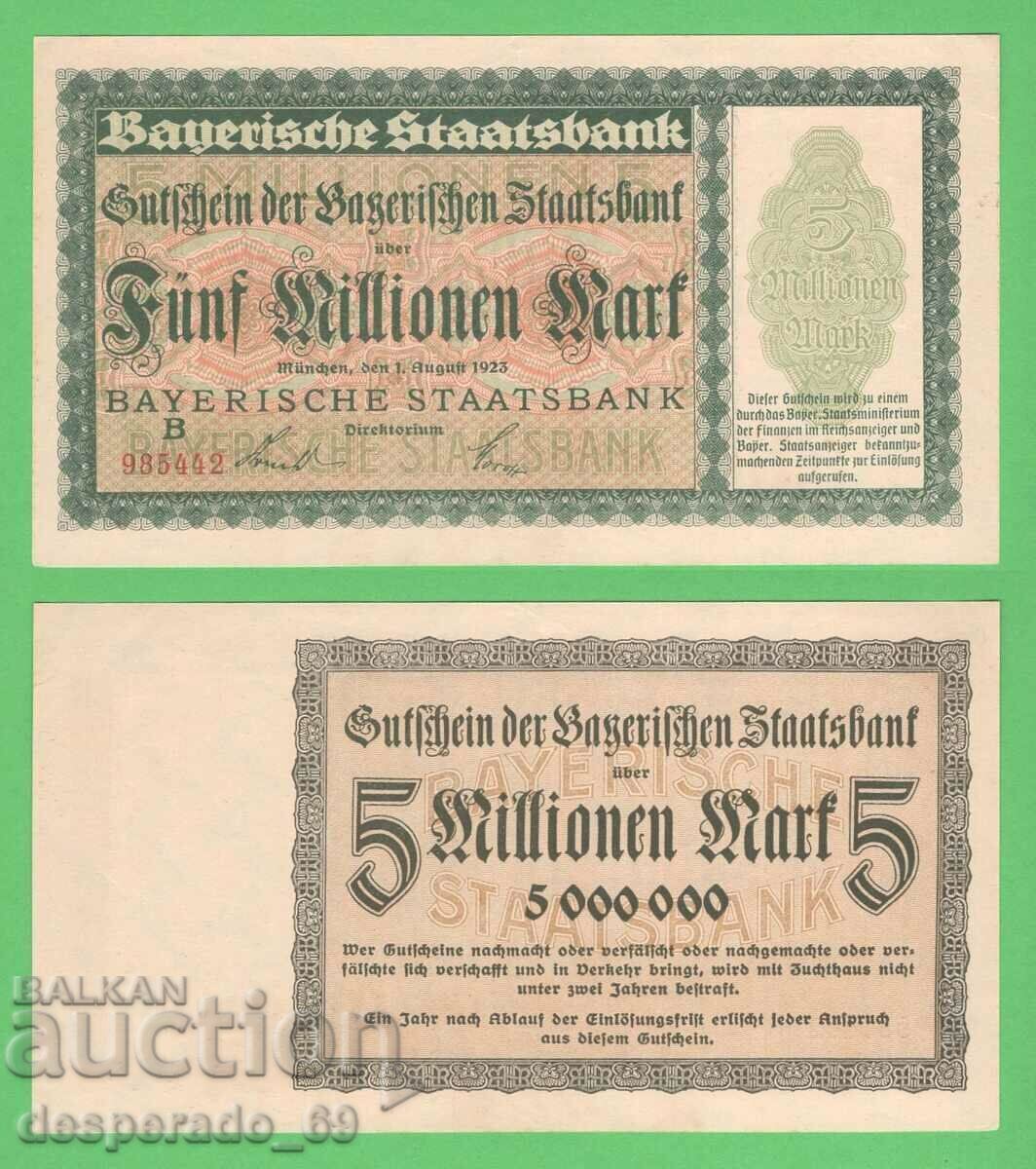 (¯`'•.¸GERMANIA (Bavaria) 5 milioane de mărci 01.08.1923 UNC- ¯)