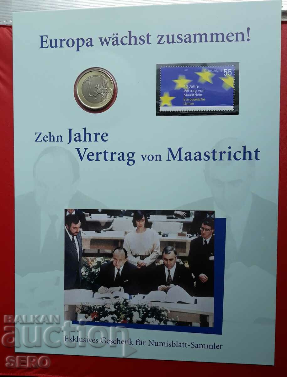 Germania-1 euro și o timbru poștal într-un frumos pachet de carton