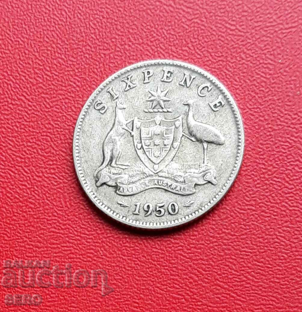 Австралия-6 пенса 1950-сребърна