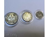 EXCELENT 3 monede de argint 1 și 2 BGN 50 cenți 1913 Ferdinand I