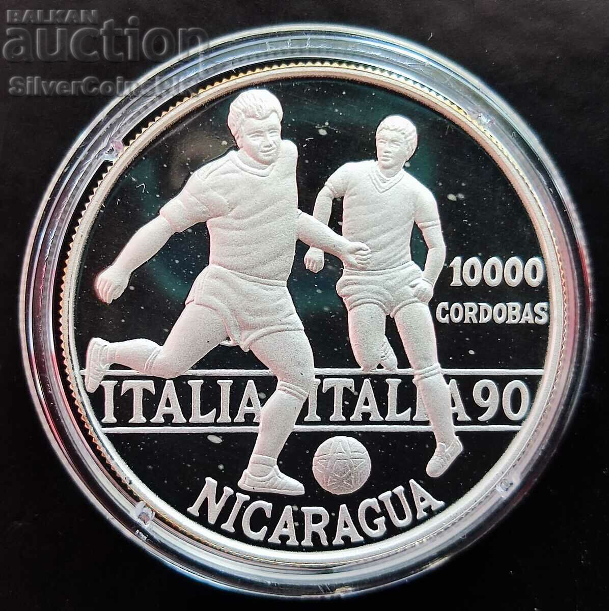 Argint 10000 Cordoba Cupa Mondială FIFA 1990 Nicaragua