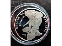 Argint 10000 Pesos Elefant Animale pe cale de dispariție 1993 Guineea Bissau