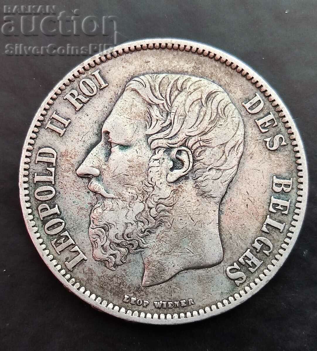Silver 5 Francs 1870 Belgium Leopold