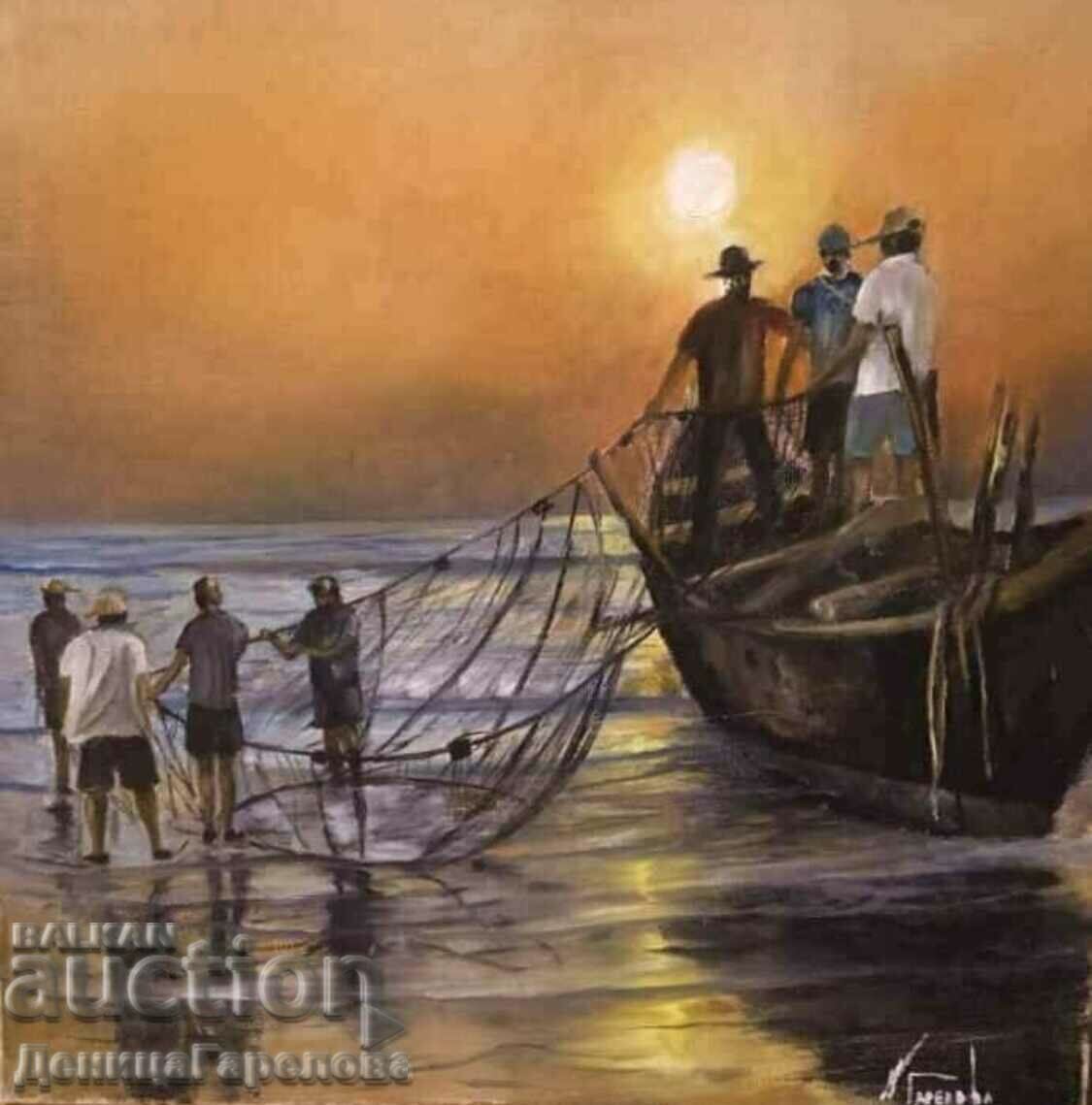 Деница Гарелова картина масло 50/50 “Рибари”