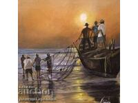 Denitsa Garelova oil painting 50/50 "Fishermen"