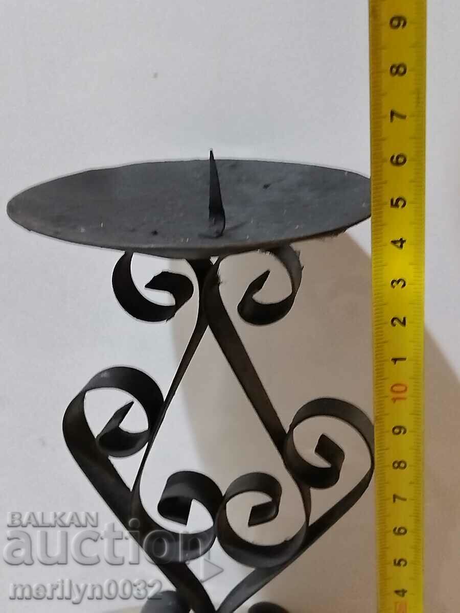 Auction Old wrought iron candlestick lamp Auction Old wrought iron candlestick lamp