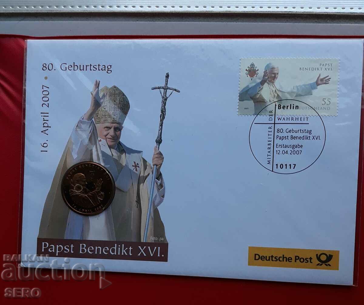 Germany-medal of Pope Benedict XVI and post.mar in cr. an envelope