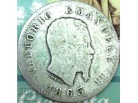 1 лира 1863 Италия Виктор Емануел сребро