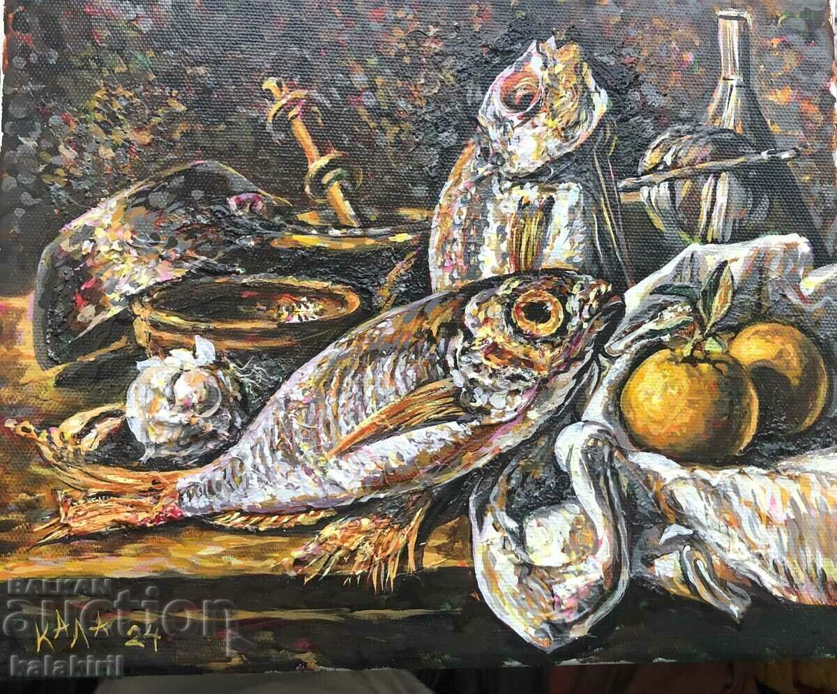 "Νεκρή φύση με ψάρια" με τιμή 500.00 BGN | € 255.65 "Νεκρή φύση με ψάρια" με τιμή 500.00 BGN | € 255.65