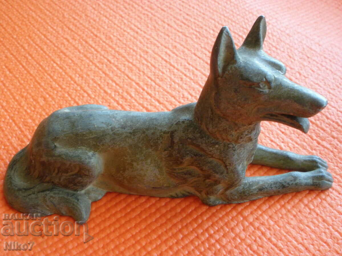 Old, metal statuette of a dog - "German Shepherd".