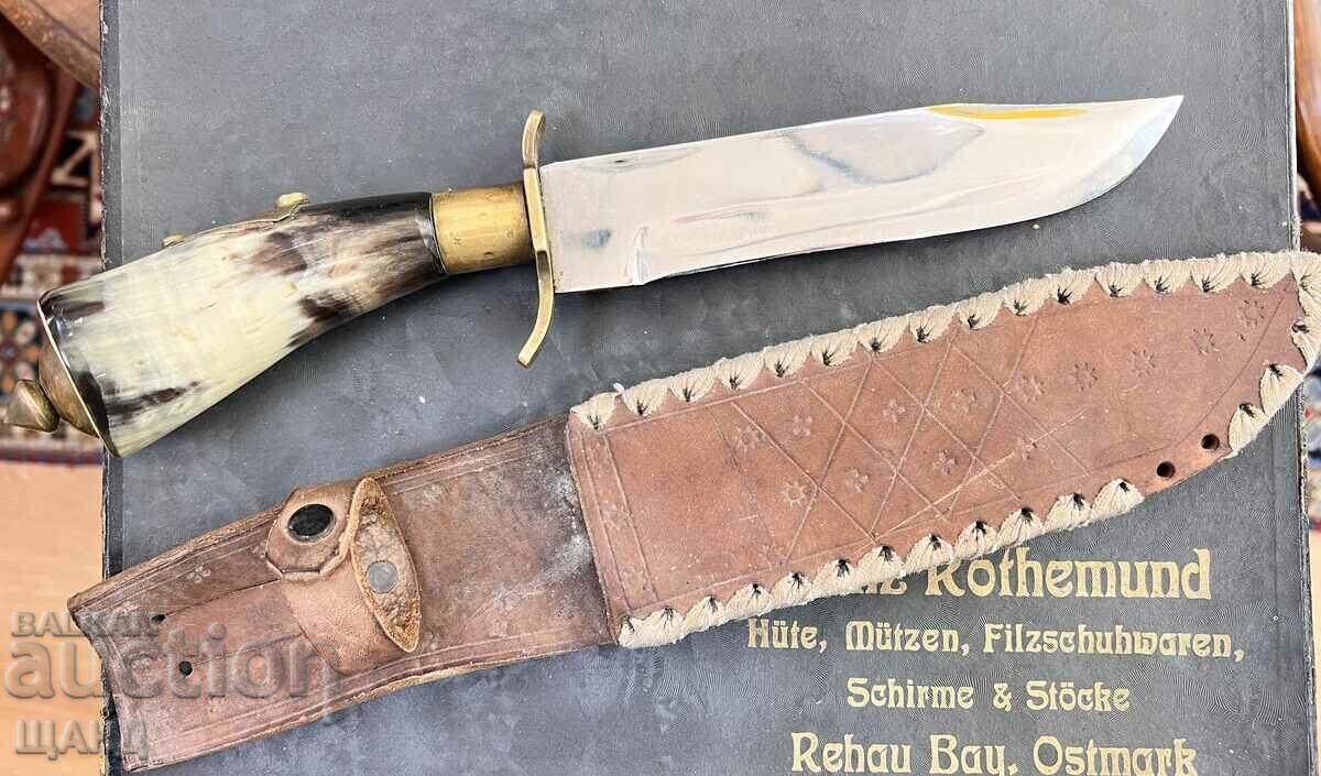 Стар Български Ловен Нож Рогова Дръжка Кания Костенец