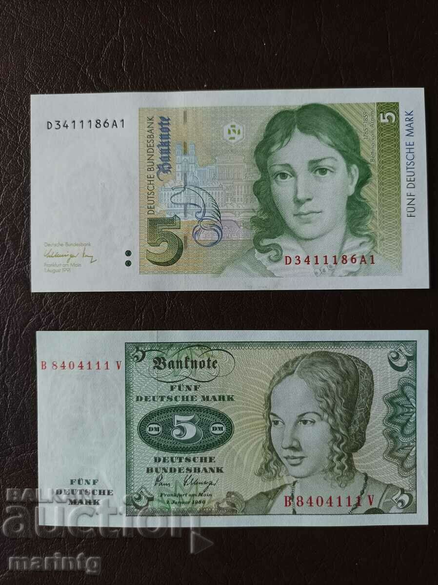 Две банкноти от пет марки UNC