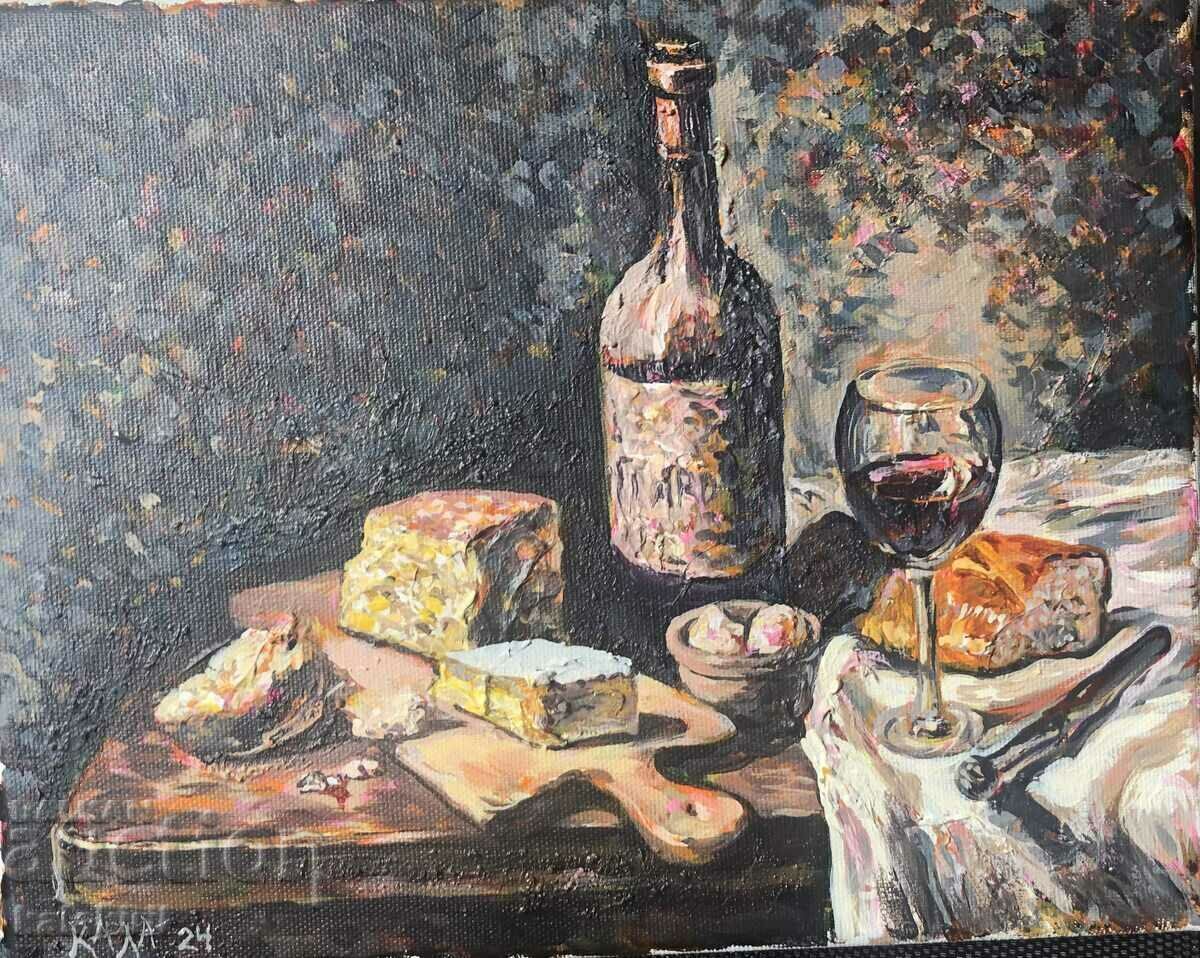 "Still life with cheese and wine" "Still life with cheese and wine"