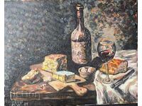 "Still life with cheese and wine"