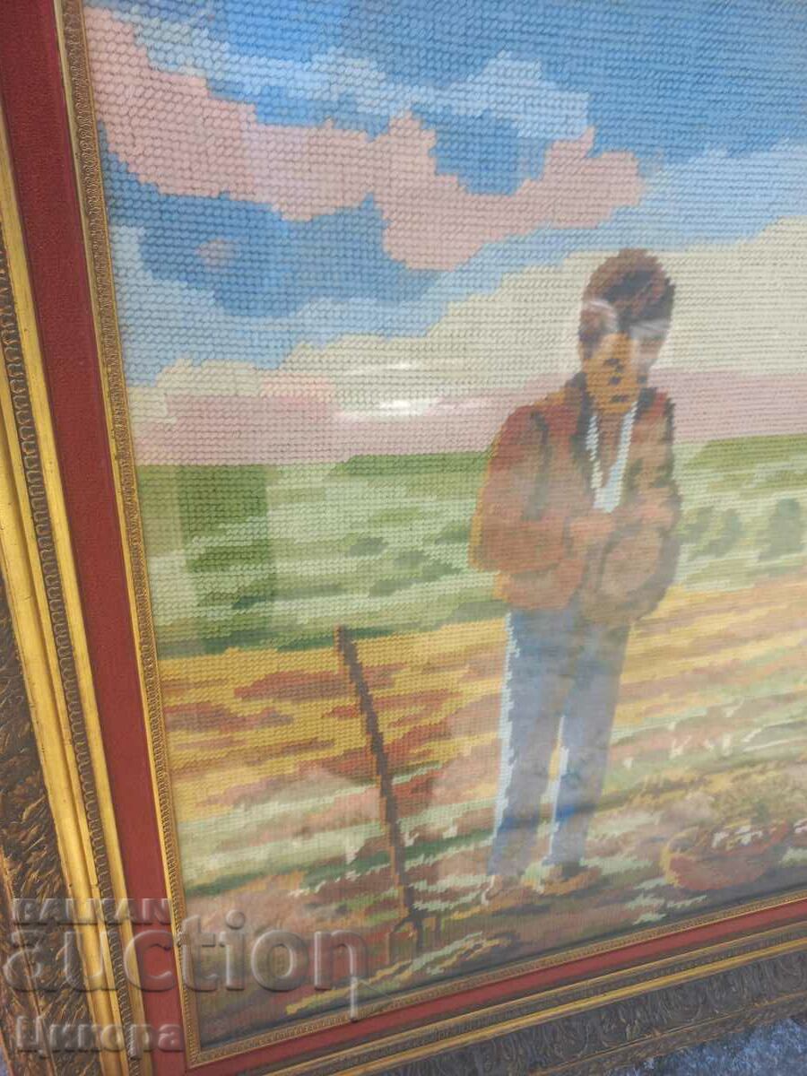 OLD HAND SEWN TAPESTRY WITH WOODEN FRAME AND GLASS with price 499.00 BGN | € 255.13 OLD HAND SEWN TAPESTRY WITH WOODEN FRAME AND GLASS with price 499.00 BGN | € 255.13