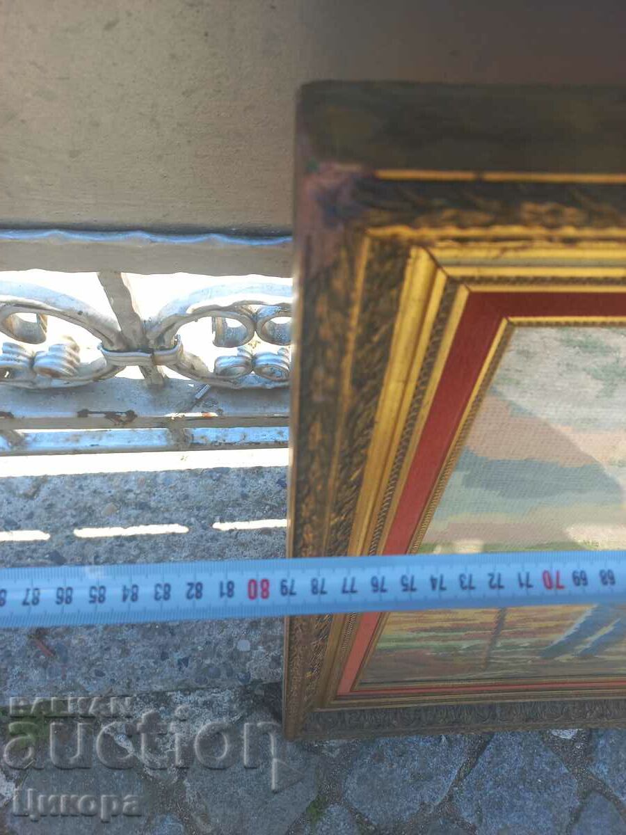 Delivery of OLD HAND SEWN TAPESTRY WITH WOODEN FRAME AND GLASS Delivery of OLD HAND SEWN TAPESTRY WITH WOODEN FRAME AND GLASS