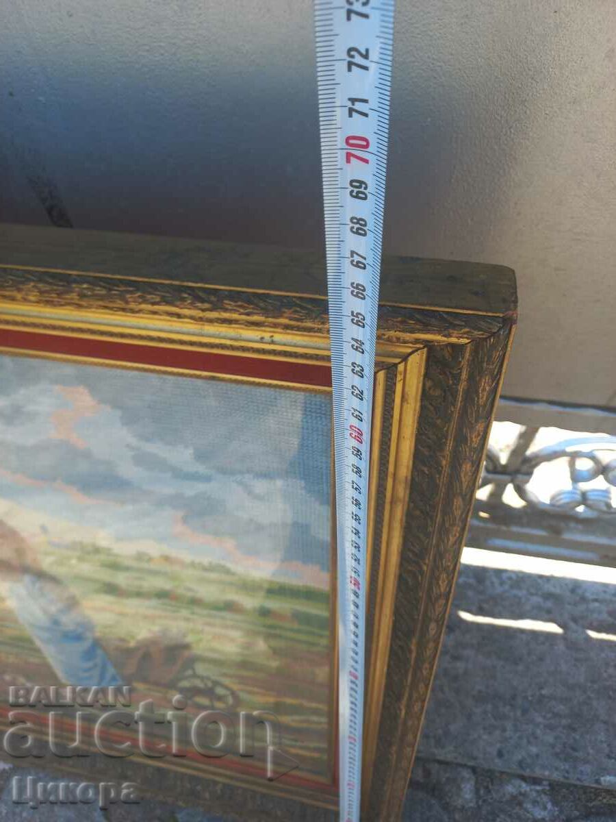 OLD HAND SEWN TAPESTRY WITH WOODEN FRAME AND GLASS - 5 OLD HAND SEWN TAPESTRY WITH WOODEN FRAME AND GLASS - 5