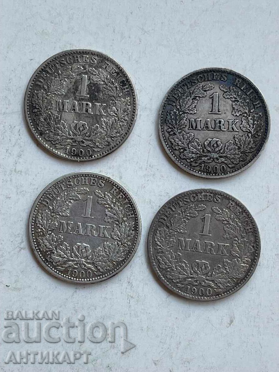 4 Ασημένια νομίσματα 1 Mark Γερμανίας Ασήμι 1900 D,E,F,J