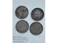 4 Silver Coins 1 Mark Germany Silver 1900 D,E,F,J